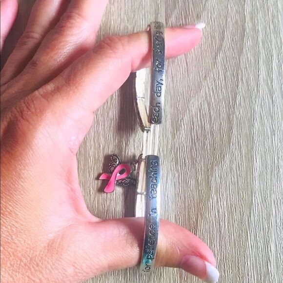 “Breast Care Awareness” Stretchy Bangle Charm Bracelet - Picture 4 of 4